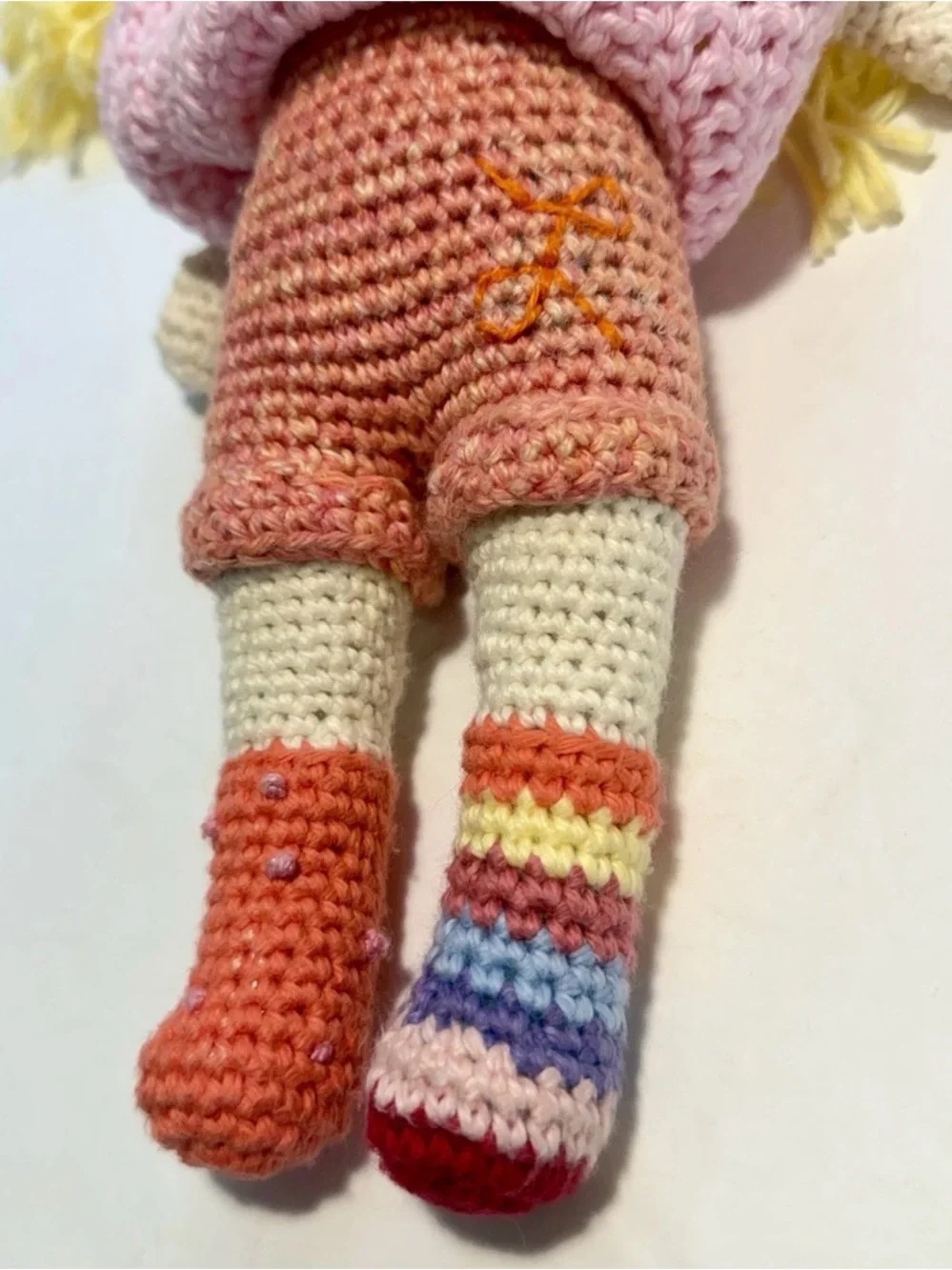 Handmade Crochet Amigurumi Doll Blonde Hair‎ Pink Dress Plush Stuffed Toy.